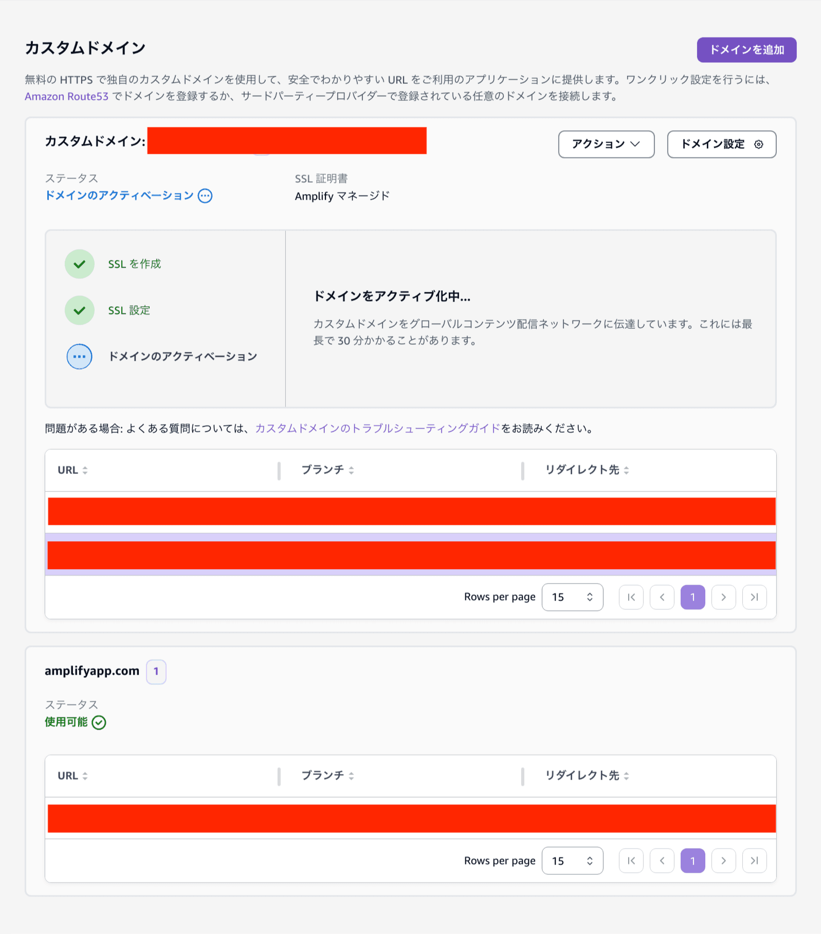 AWS Amplifyのコンソール画面